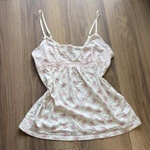 Vtg Y2K PJ Salvage Striped Floral Lace Cami Babydoll Top M Indie Coquette